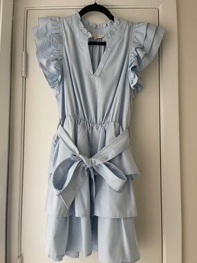 entro Light Blue Ruffle Sleeve Mini Dress